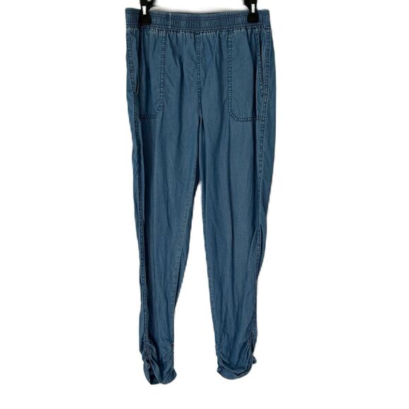 Thread + Supply Pant Women Large Blue Chambray Jogger Serena Ankle Rouched Comfy - Picture 1 of 13
